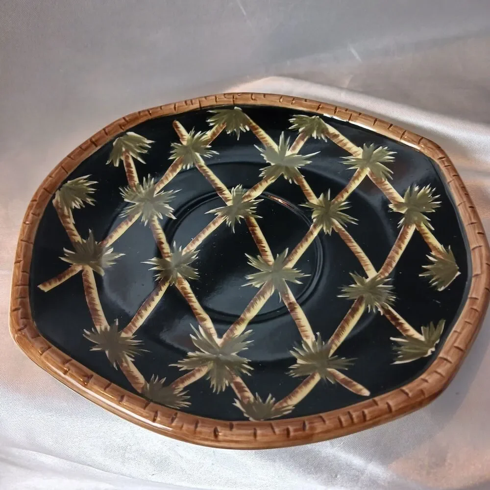PACIFIC RIM BLACK PALM HAND PAINTED REPLACEMENT SAUCER-NEW